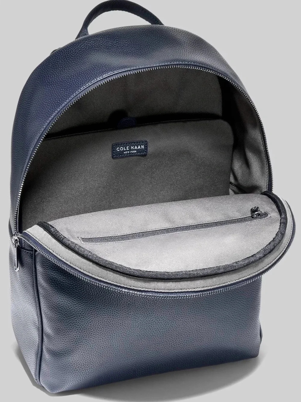 Cole Haan Navy Blue Pebble-Grain Leather Backpack